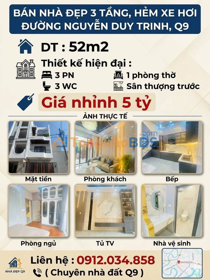 Nhà 3 Tầng Long Trường, TP. Thủ Đức - 50m², Full Nội Thất, Hẻm Xe Tải