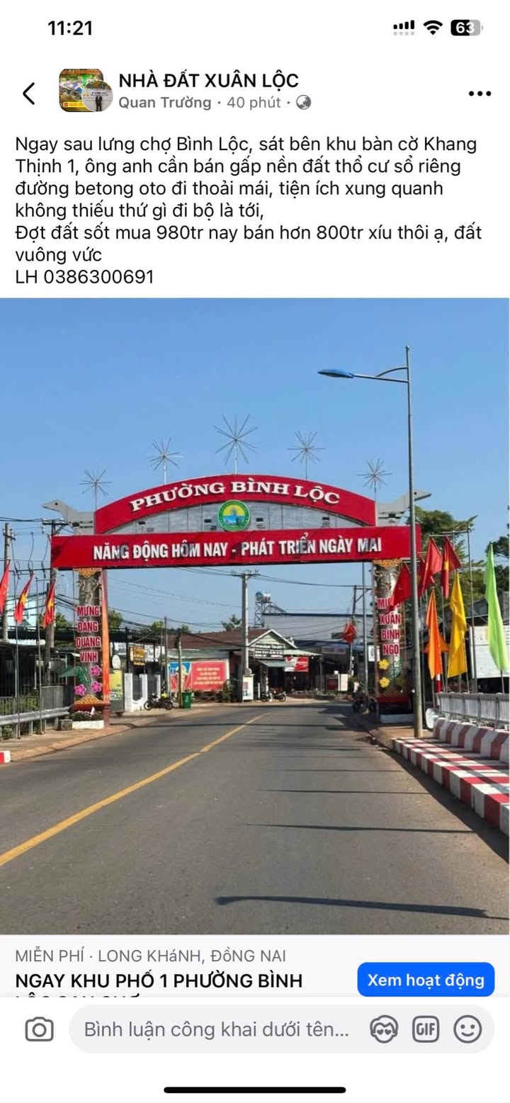 Đất Nền 10x25m Sổ Riêng 820 Triệu - Ngay Chợ Bình Lộc, Đồng Phú