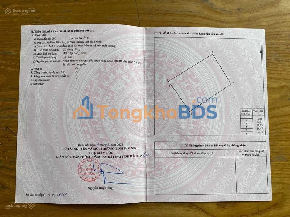 Đất nền Yên Phong 240m² - Mặt tiền 12m, Sổ đỏ chính chủ, Giá tốt