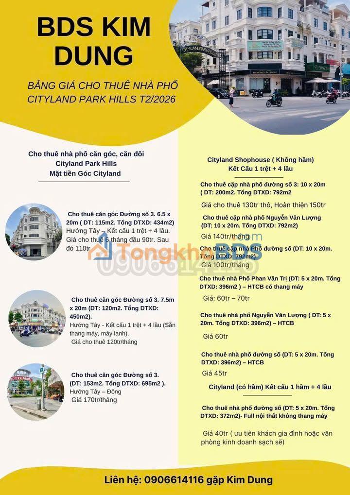 Nhà Phố Cityland Gò Vấp 5 Tầng Có Hầm - Cho Thuê Giá 40 Triệu/Tháng