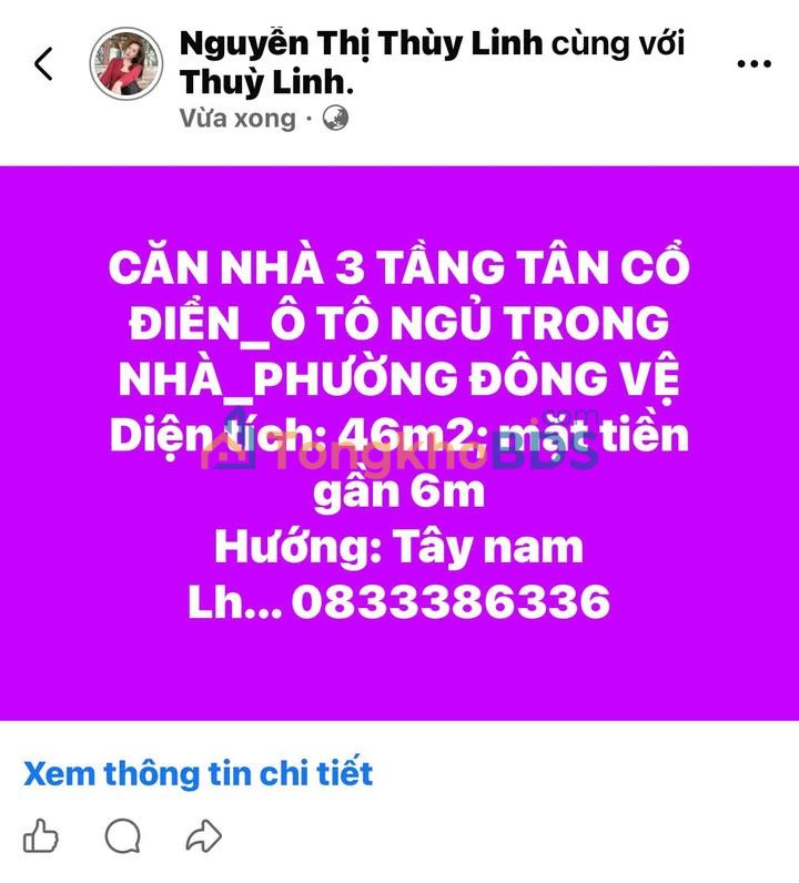 Nhà 3 Tầng Tân Cổ Điển Phường Đông Vệ - Ô Tô Ngủ Trong Nhà
