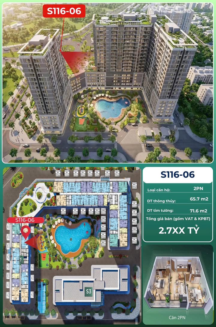 Căn hộ 2PN Tòa S1 Thanh Hóa - View Bể Bơi 2.7 Tỷ