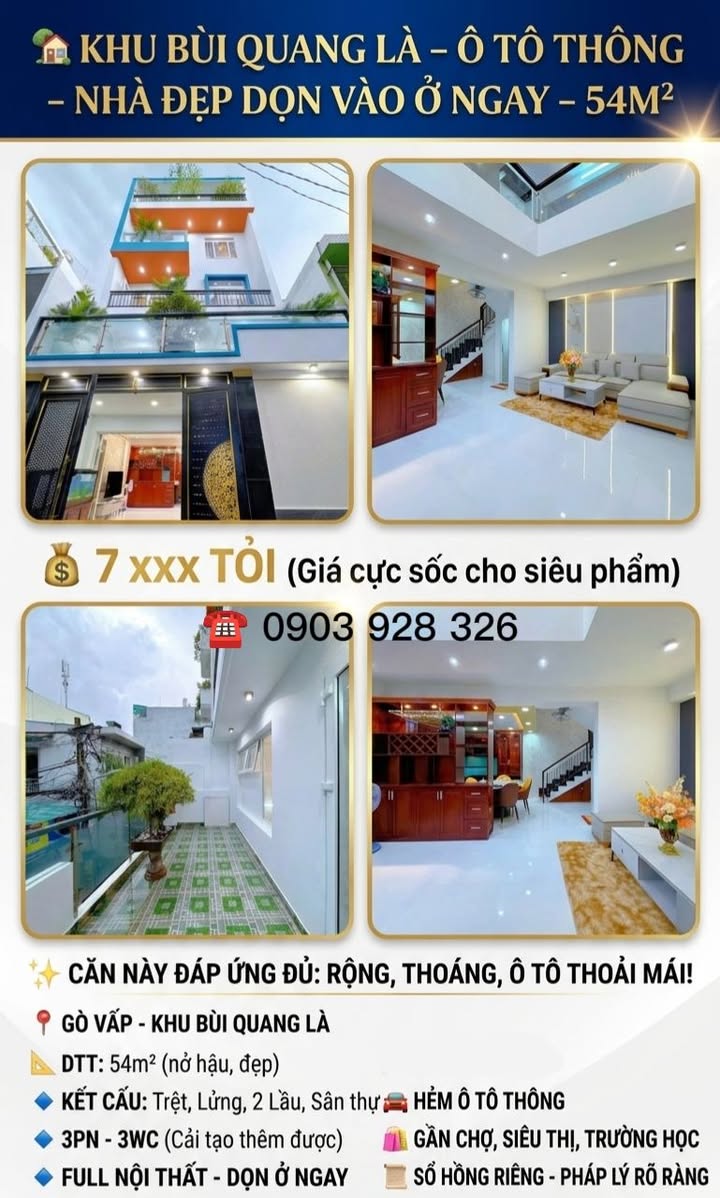 Nhà 54m² Gò Vấp - Ô tô thông, Full nội thất, Giá 7-8 tỷ