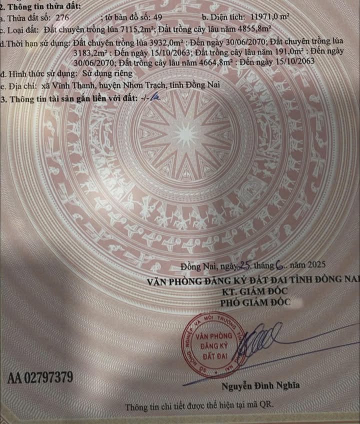 Đất Vĩnh Thanh Nhơn Trạch 13000m² - Sổ đỏ 6.5 Tỷ, Giá Tốt