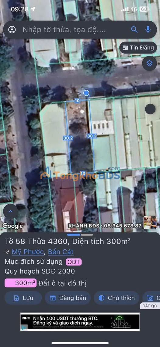 Đất nền Mỹ Phước 300m² - Vị trí góc, đường nhựa 8m, dân cư đông đúc