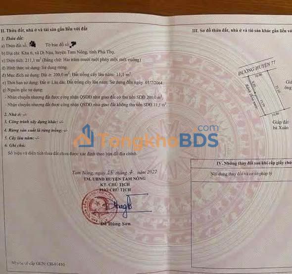 Đất nền Dị Nậu, Tam Nông, Phú Thọ - Mặt tiền 10m, 200m² thổ cư, giá đầu tư