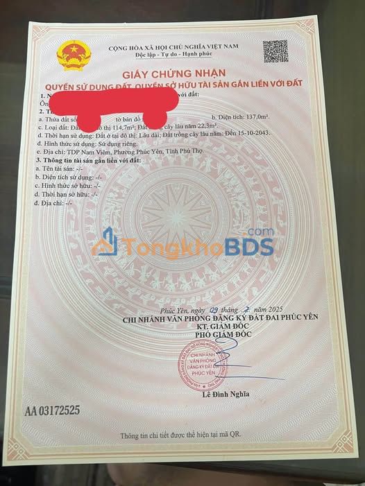 Đất nền Vĩnh Phúc 137m² - Giá tốt nhất Xuân Hòa, Phúc Yên