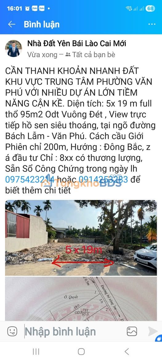 Đất Ngõ Bách Lẫm Văn Phú 95m² 8xx triệu - Sổ đỏ chính chủ