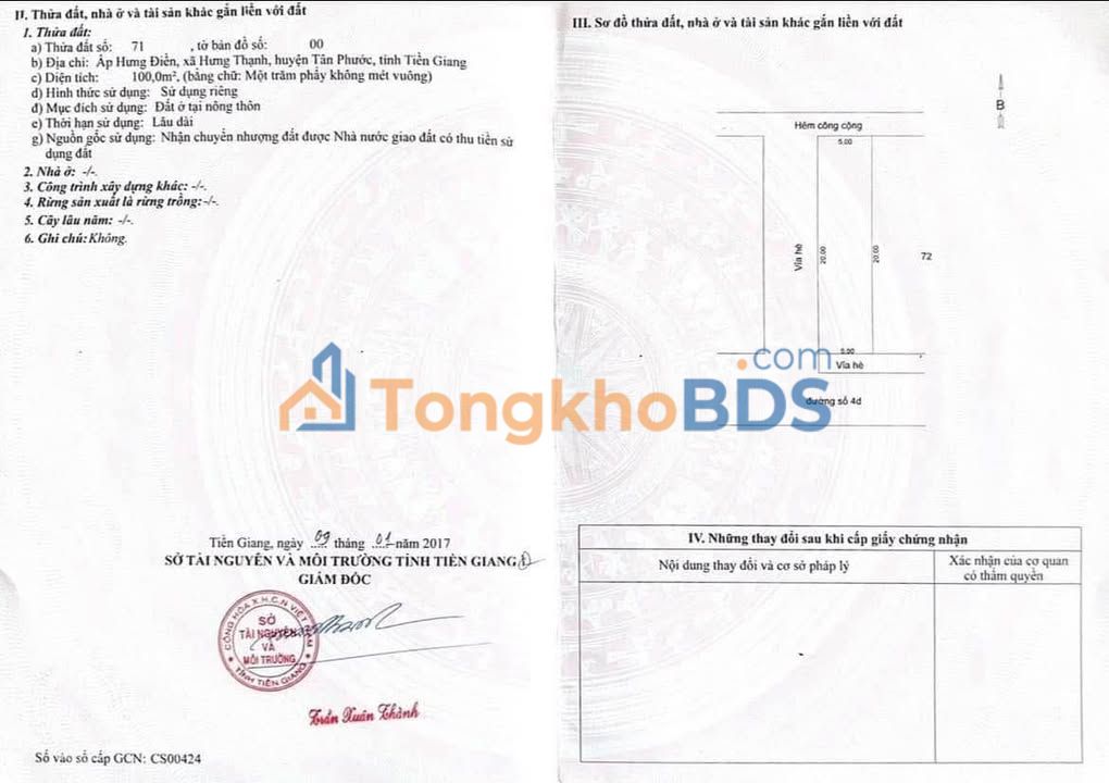 Đất nền 100m² Hưng Thạnh, Tiền Giang - Kinh doanh/Đầu tư