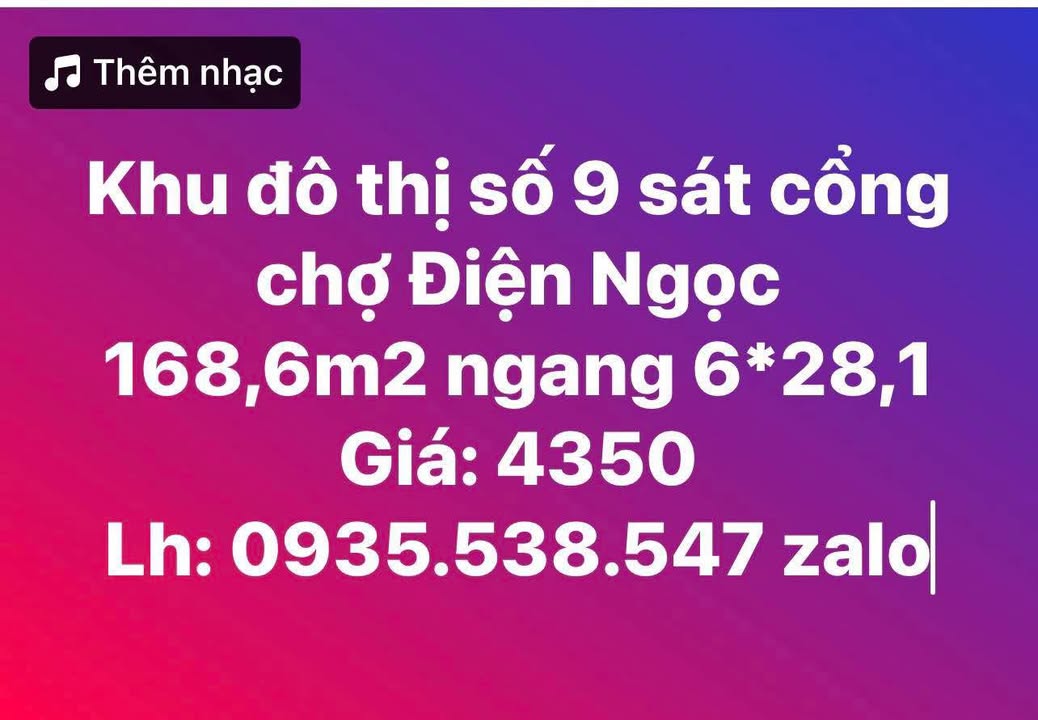 Đất nền 168.6m² Khu Đô Thị Số 9 Điện Ngọc - Sổ Đỏ Sẵn Sàng