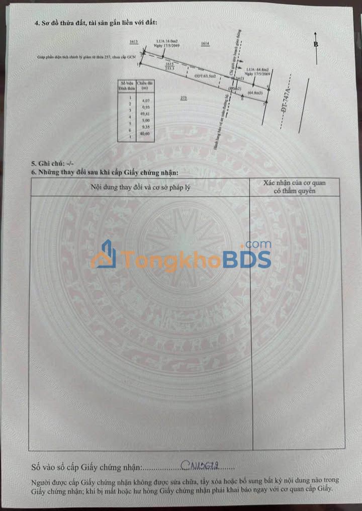 Đất Mặt Tiền DT747A Tân Uyên 245m² - Kinh Doanh Sầm Uất, Giá 3.85 Tỷ