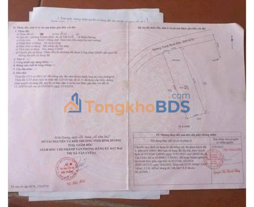 Đất nền mặt tiền DH 418 Tân Uyên 843m² - Sẵn sàng xây biệt thự vườn