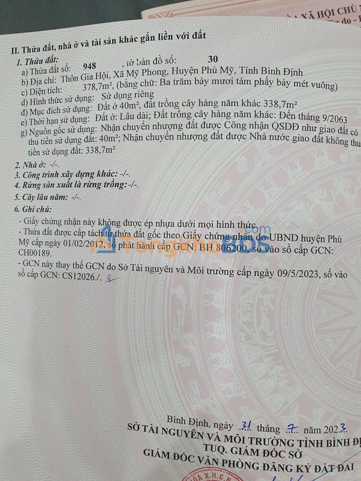 Đất Nền Mỹ Phong, Phù Mỹ 378m² - Giá Đầu Tư 185 Triệu