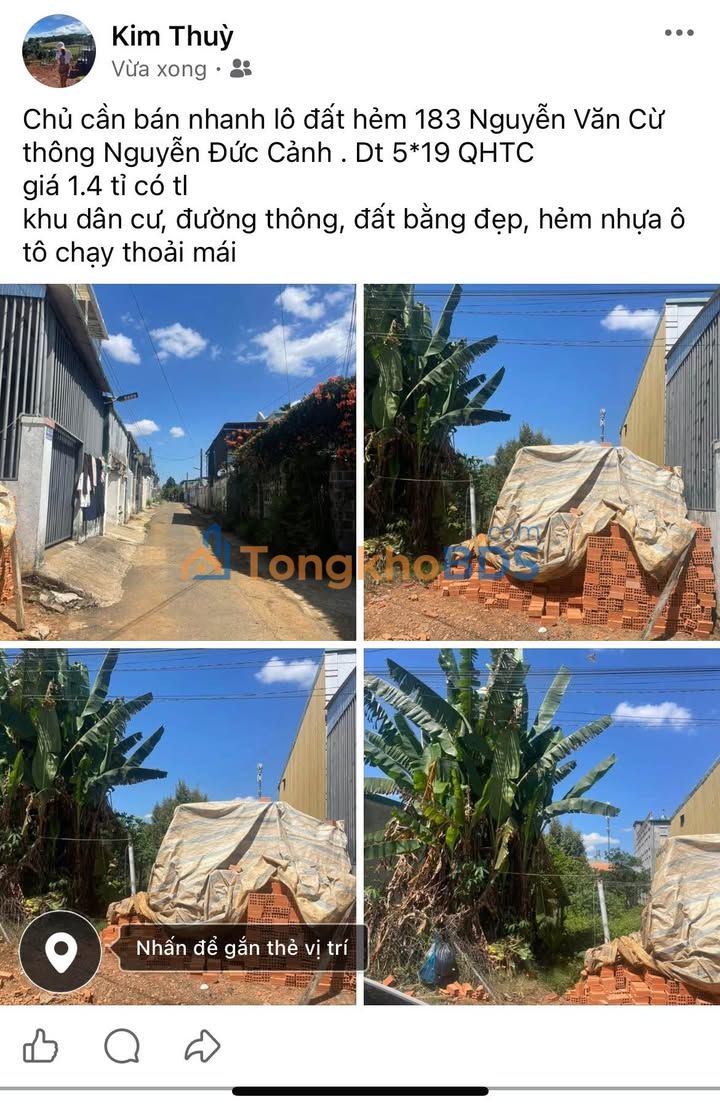 Bán Gấp Đất Nền Hẻm 183 Nguyễn Văn Cừ, Di Linh - 95m², Giá 1.4 Tỷ