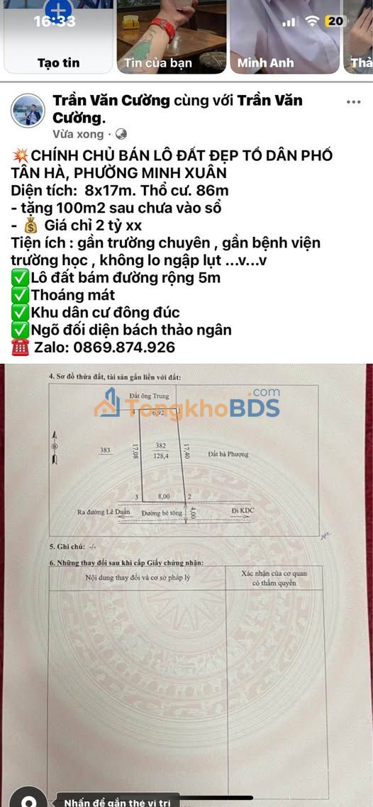 Bán Đất Tuyên Quang 136m² - Sổ Thổ Cư, Tặng 100m² Sau - Giá 2 Tỷ xx