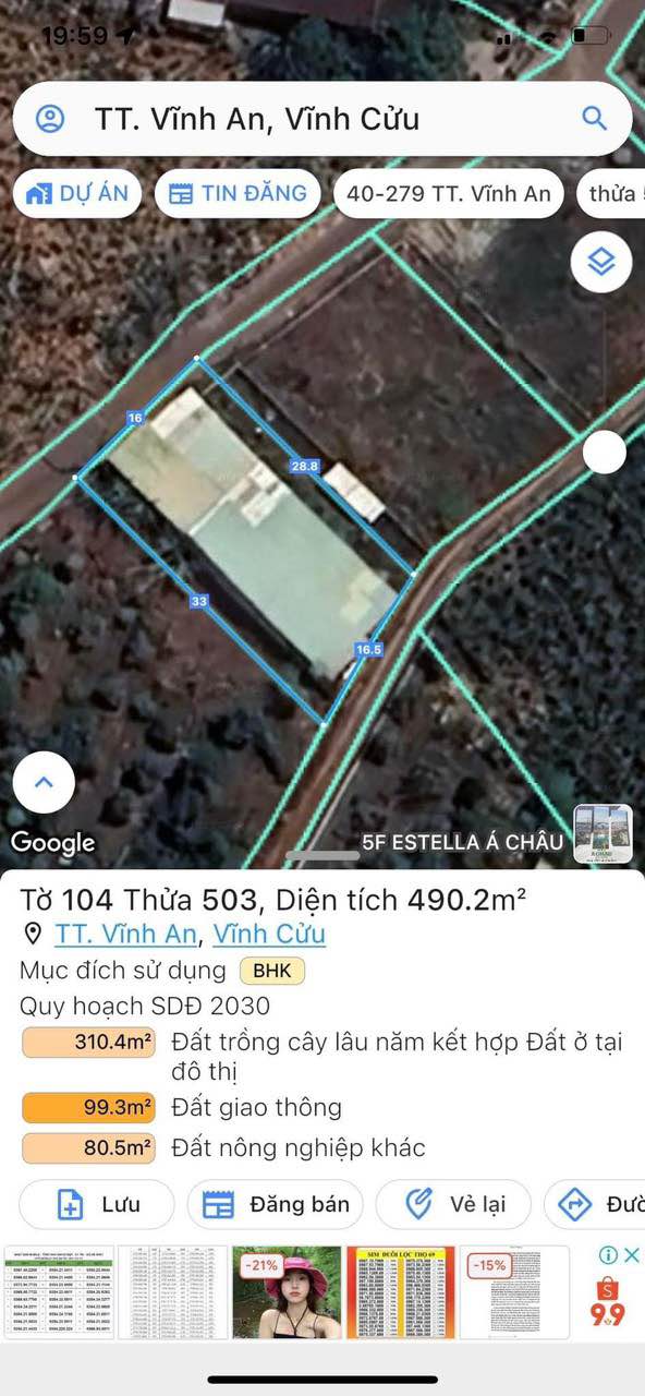 Bán Đất Vĩnh An, Vĩnh Cửu Đồng Nai 512m² Hai Mặt Tiền - Giá 1.85 Tỷ