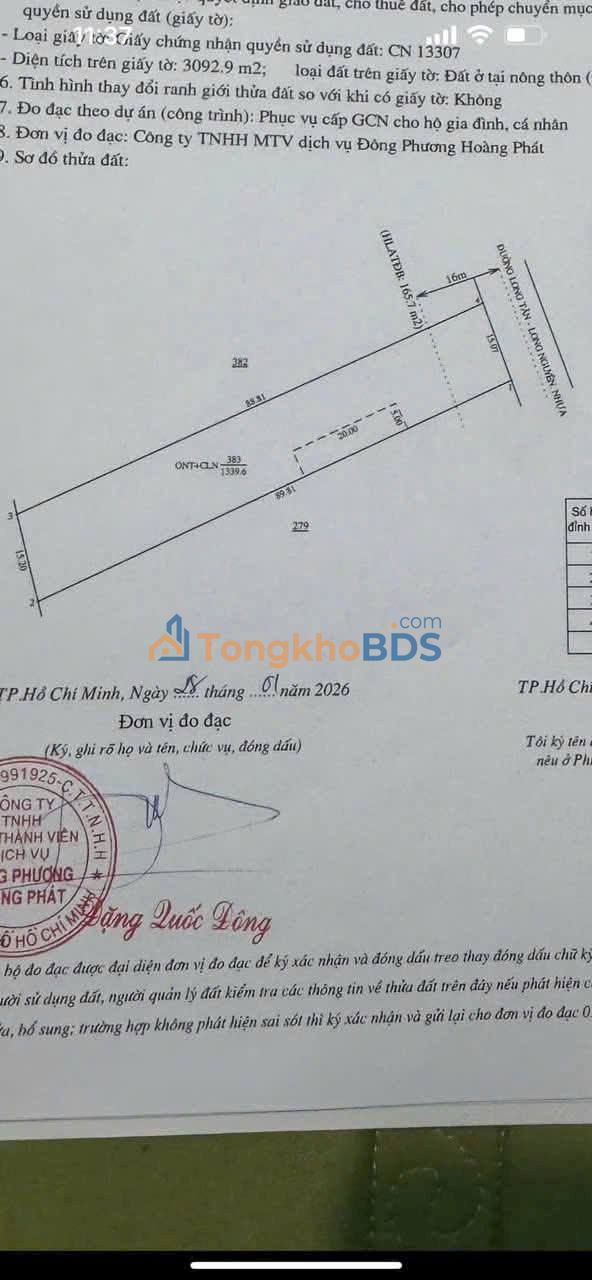 Bán Đất Thổ Cư 1350m² Mặt Tiền Đường DH615, Nhơn Trạch - Sẵn Sàng Xây Kho Xưởng