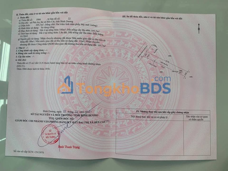 Đất Nền Bến Cát 210m² - Sổ Hồng Sẵn Sàng, Giá Chỉ 1.5 Tỷ