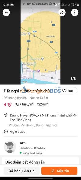 Bán Đất Chính Chủ Mỹ Tho 14960m² - Giá 4 Tỷ, Hướng Đông Nam, Gần Aeon Mall