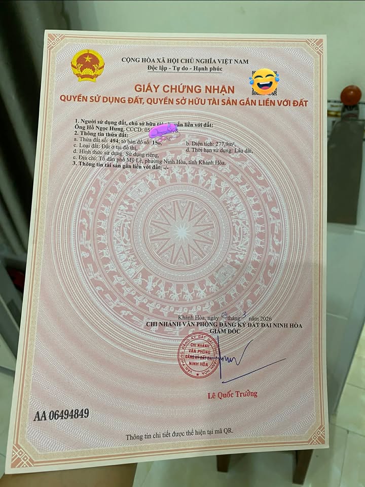 Đất nền TDP Mỹ Lệ, Ninh Thủy - 277m² full thổ cư, mặt tiền 12.26m, giá tốt đầu tư