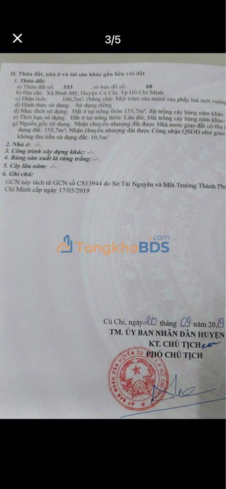 Bán Đất Củ Chi 150m² Sổ Hồng Chính Chủ Gần Cầu Rạch Tra - Giá 2.2 Tỷ