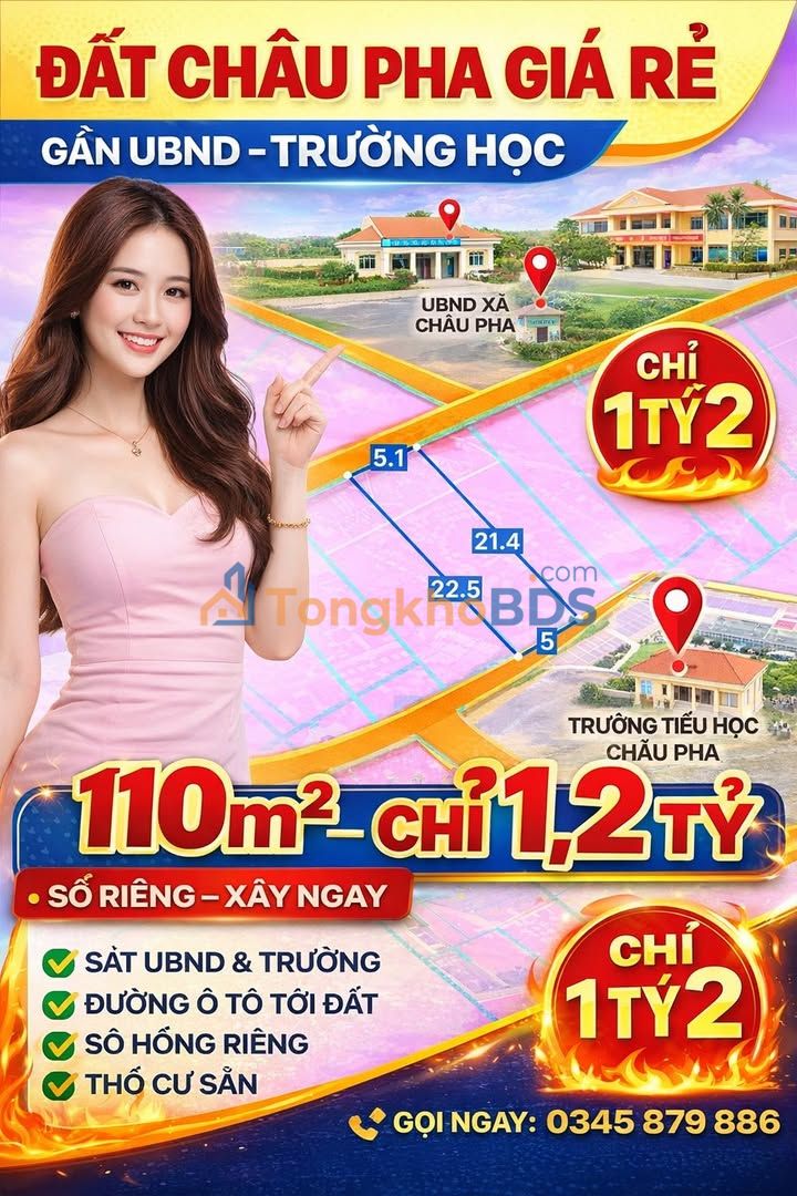 Đất nền Châu Pha 110m² - Sổ hồng thổ cư, giá chỉ 1.2 tỷ