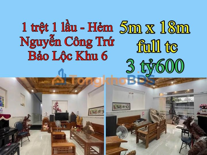 Nhà 90m² Hẻm Nguyễn Công Trứ, Bảo Lộc - 3.6 Tỷ, Sổ Hồng Chính Chủ