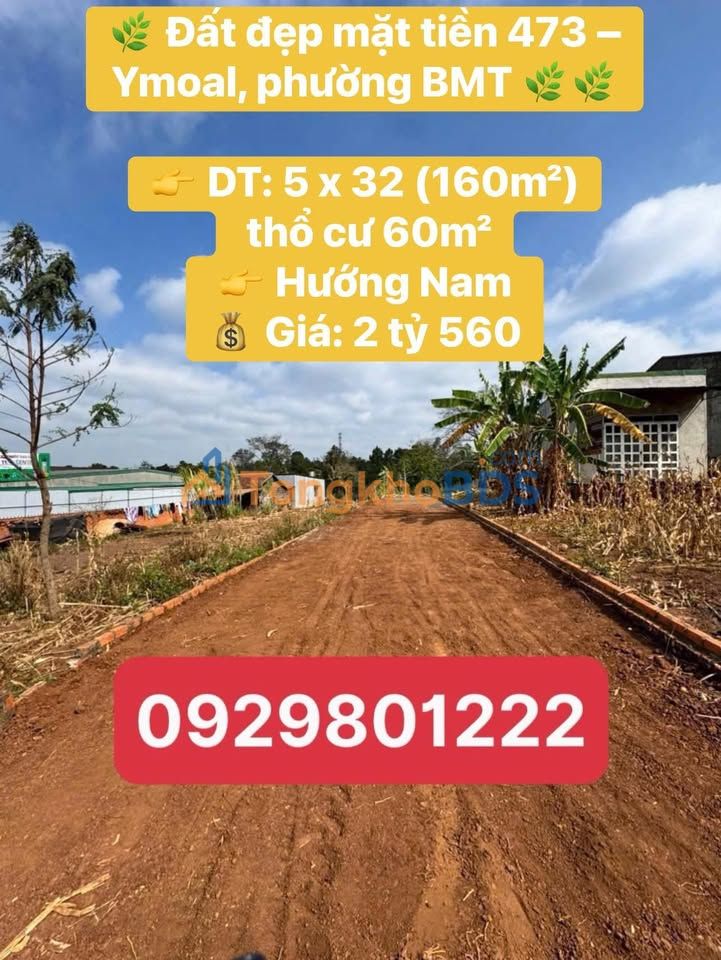 Đất nền 160m² mặt tiền Ymoal, BMT - Sổ đỏ thổ cư, giá 2.56 tỷ
