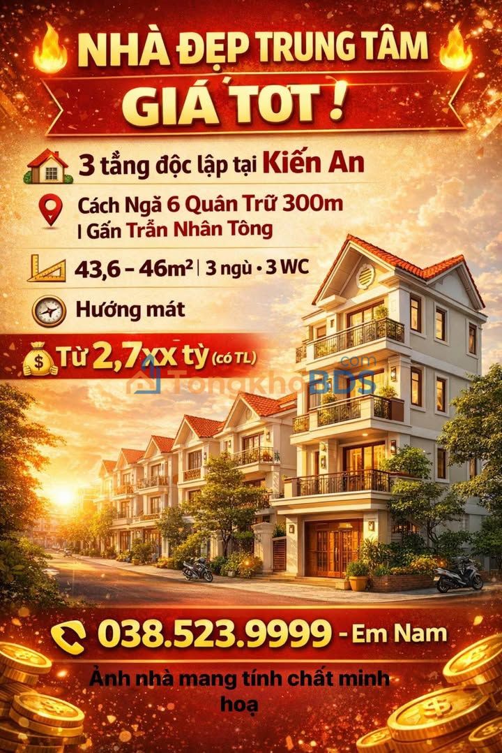 Nhà 3 Tầng Kiến An - 43.6m² - Ngay Trung Tâm Giá 2.7 Tỷ