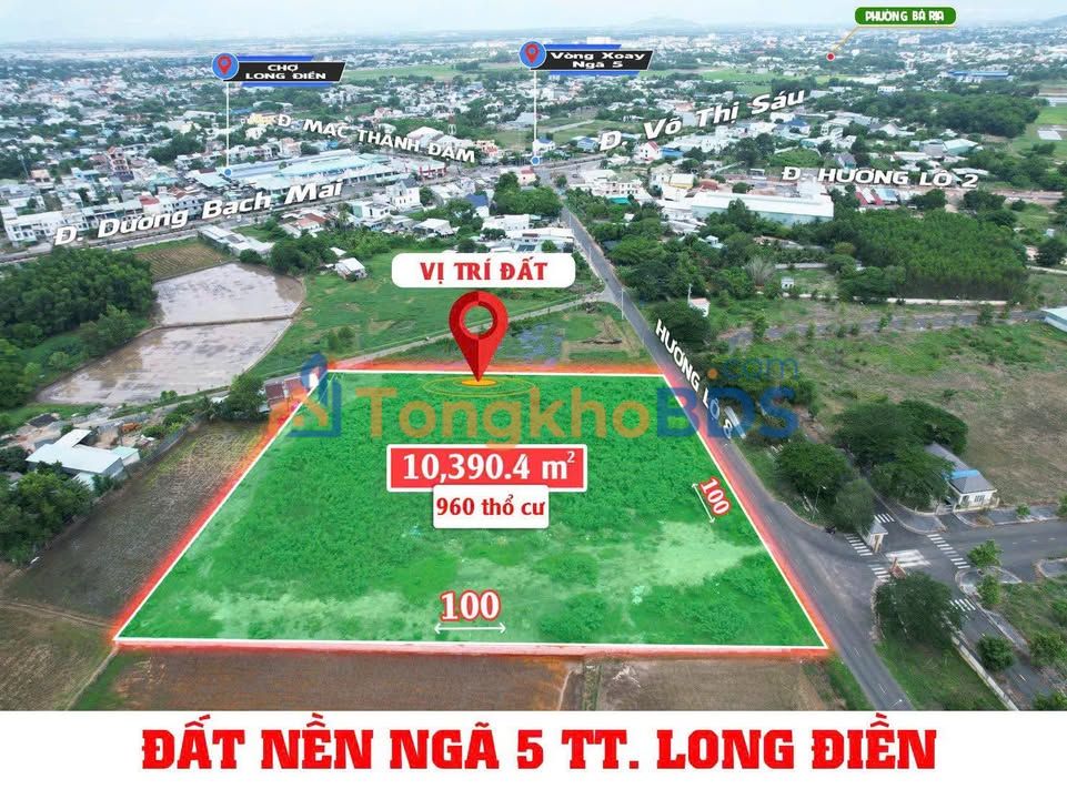 Đất Mặt Tiền Hương Lộ 8 Long Điền - 960m² Thổ Cư, 4 Sổ Riêng, Gần Chợ