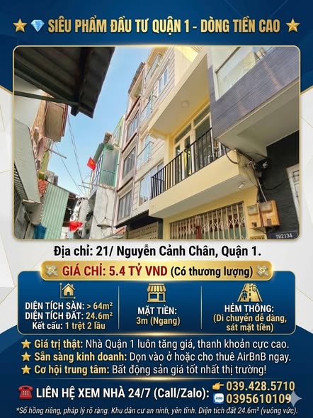 Nhà Quận 1 - Nguyễn Cảnh Chân 24.6m² - 5.4 Tỷ - Sổ Hồng Chính Chủ