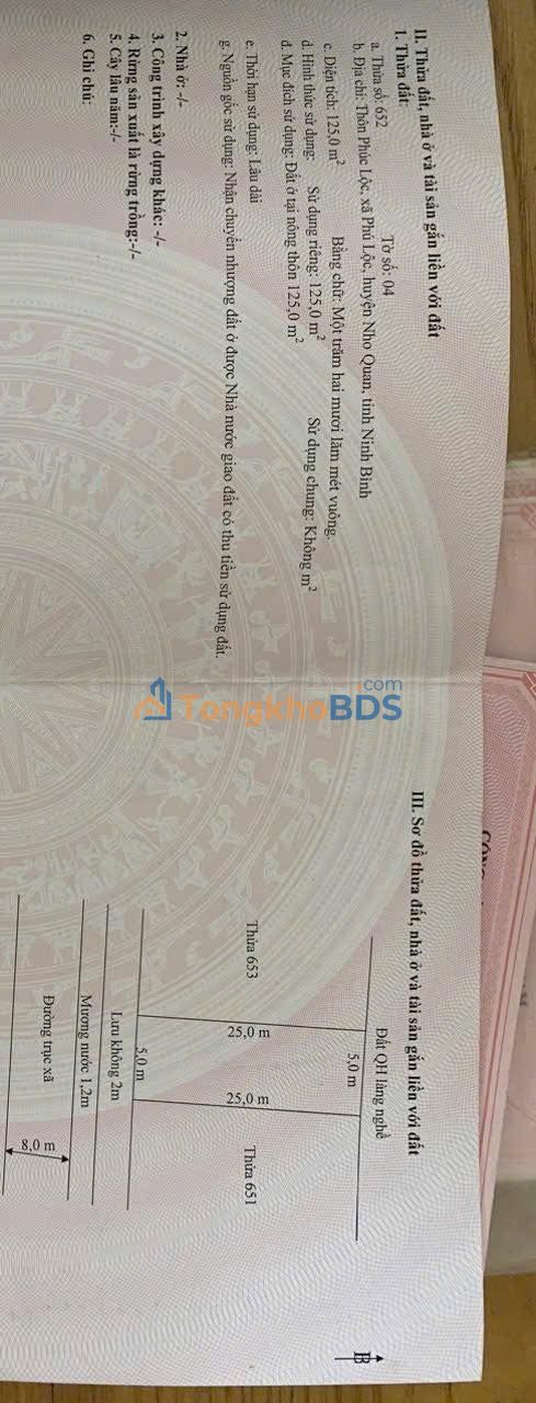 Đất Nền Xã Phú Lộc, Nho Quan, Ninh Bình - 125m², Sổ Đỏ Sẵn Sàng