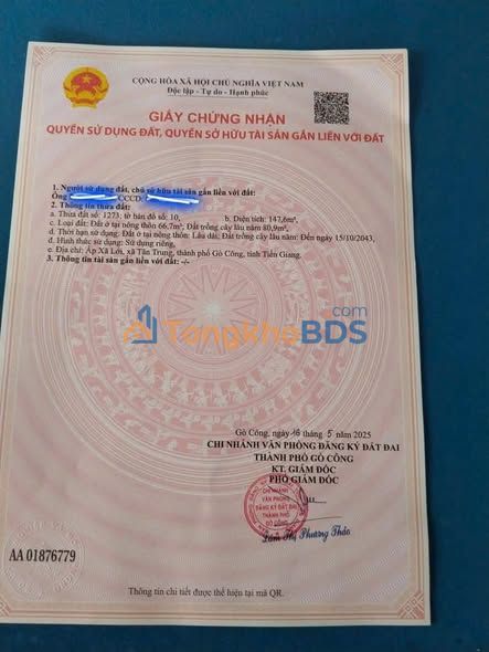 Bán đất thổ cư 150m² tại Gò Công, Tiền Giang - Sổ hồng sẵn, giá 3.6 tỷ