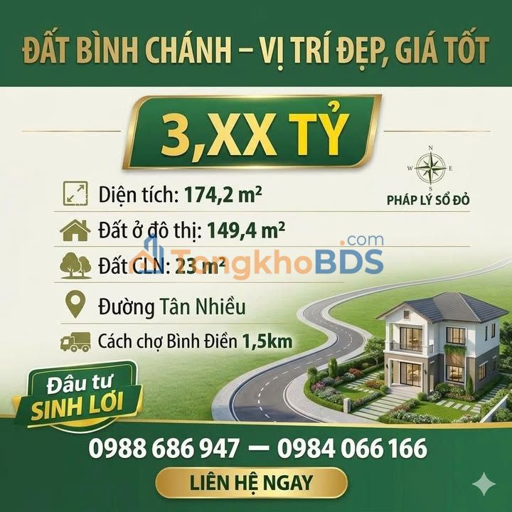 Đất Nền Bình Chánh 174m² - Sổ Hồng Chính Chủ, Giá Đầu Tư 3 Tỷ