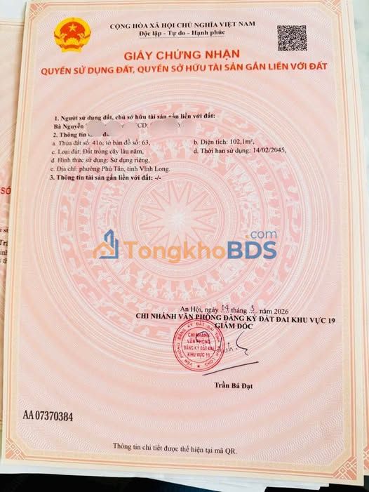 Đất nền Lộ Triền Đồng, Bến Tre - 102m² giá 590 triệu, đối diện chợ