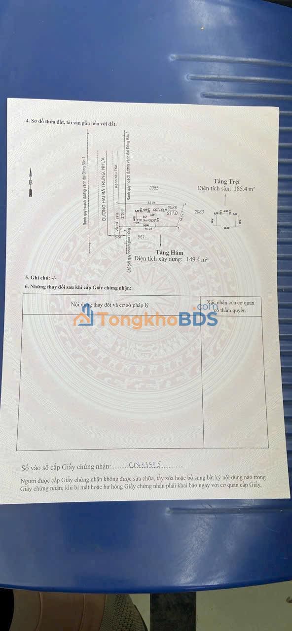 Bán Gấp Đất Tặng Nhà Mặt Tiền Hai Bà Trưng, Bến Cát - 911m²