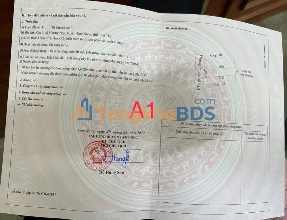 Bán Gấp Đất Nền 116m² Gần CCN Vạn Xuân, Tam Nông, Phú Thọ - Giá 7xx Triệu