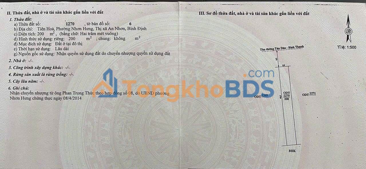 Đất nền 200m² mặt tiền Nguyễn Du, An Nhơn, Bình Định - Sổ hồng thổ cư