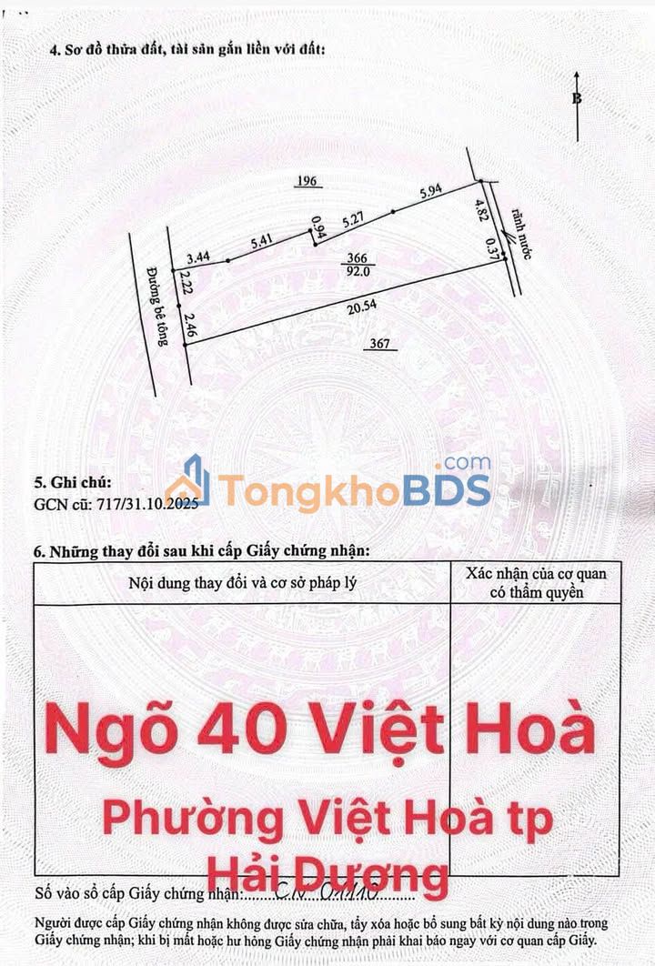 Bán Đất Vượng Khí Ngõ 40 Việt Hòa, Hải Dương - 92m² Sổ Hồng Chính Chủ