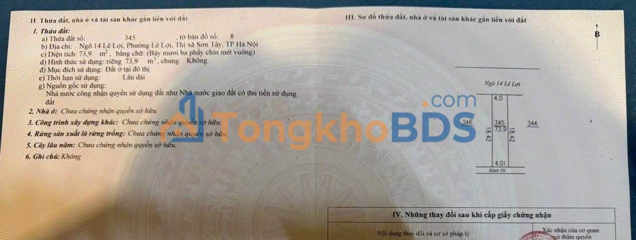 Đất Nền Sơn Tây 73.9m² - Sổ Đỏ Vuông Đẹp, Ô Tô Tránh Nhau