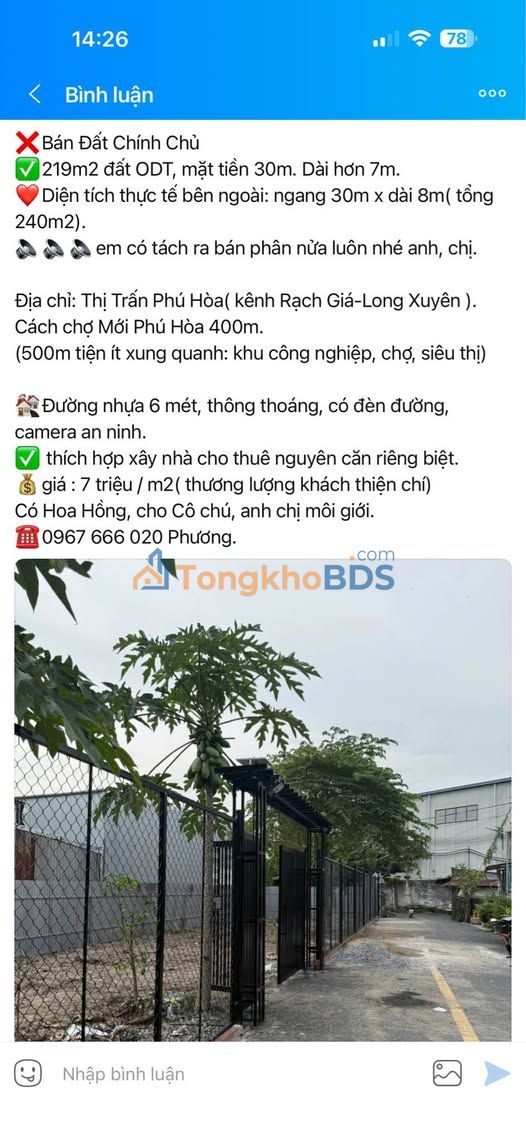 Đất nền Thị trấn Phú Hòa 240m2 1.68 tỷ - Sổ đỏ chính chủ