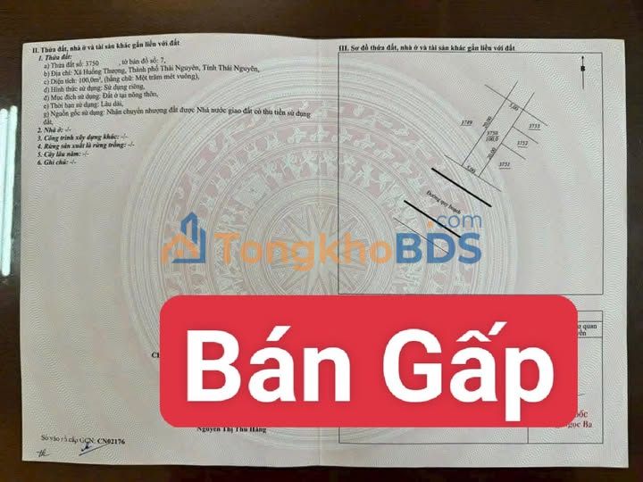 Đất Nền Hương Vân 100m² - Sổ Hồng Thổ Cư Full - Giá Tốt