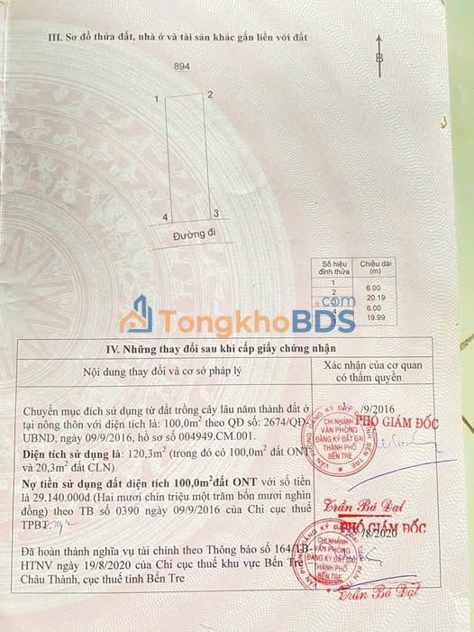 Bán Nền 120m² Hẻm Mai An, Bến Tre - Sổ Hồng 1 Tỷ