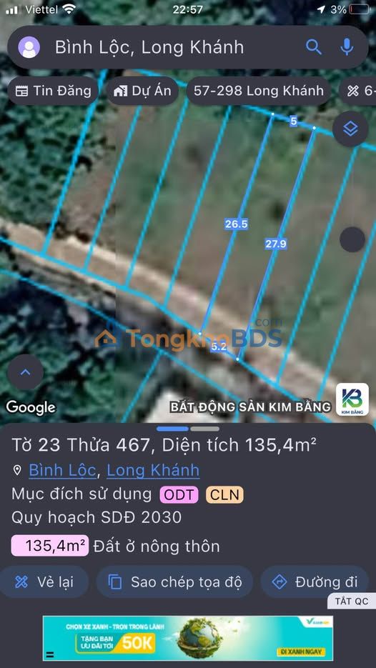 Bán Nền Đất 135m² Ngay Ngã 3 Bình Lộc, Long Khánh - Giá Tốt