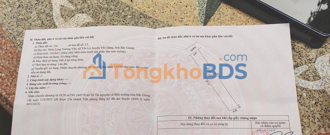 Đất nền Yên Lư, Bắc Giang 116m² - Sổ đỏ full thổ cư, tiềm năng đầu tư