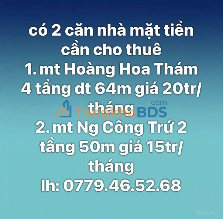 Cho thuê nhà mặt tiền Hoàng Hoa Thám, Đà Nẵng - 64m², 20 triệu/tháng