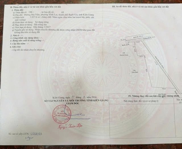 Bán Đất Lúa Rạch Giá 5.927m² Mặt Tiền Kênh, Đường Bùi Viện - Giá Tốt