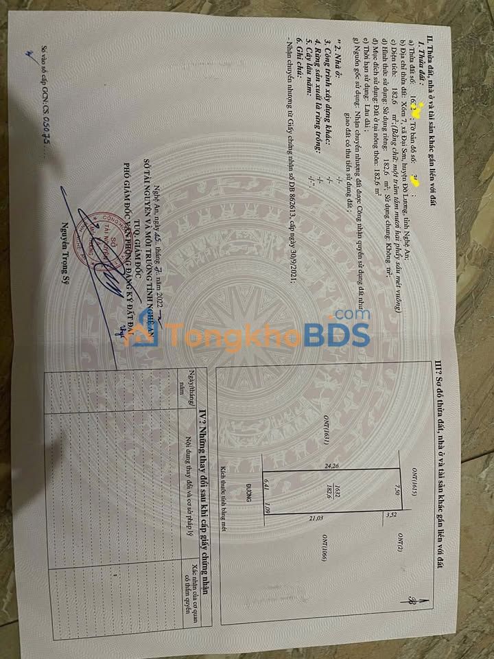 Đất nền 180m² Xã Đại Sơn, Đô Lương - Sổ đỏ full thổ cư, đường thông ô tô