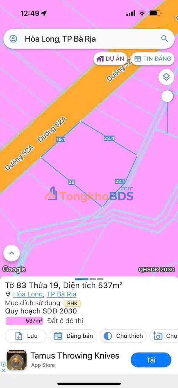 Đất biệt thự mặt tiền 537m² TP. Bà Rịa - Nở hậu 22m, Sổ hồng riêng