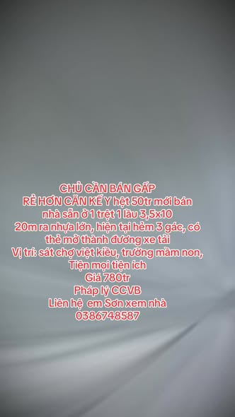 Bán gấp nhà 1 trệt 1 lầu 35m² Q5 - Giá 780 triệu - Sát chợ Việt Kiều